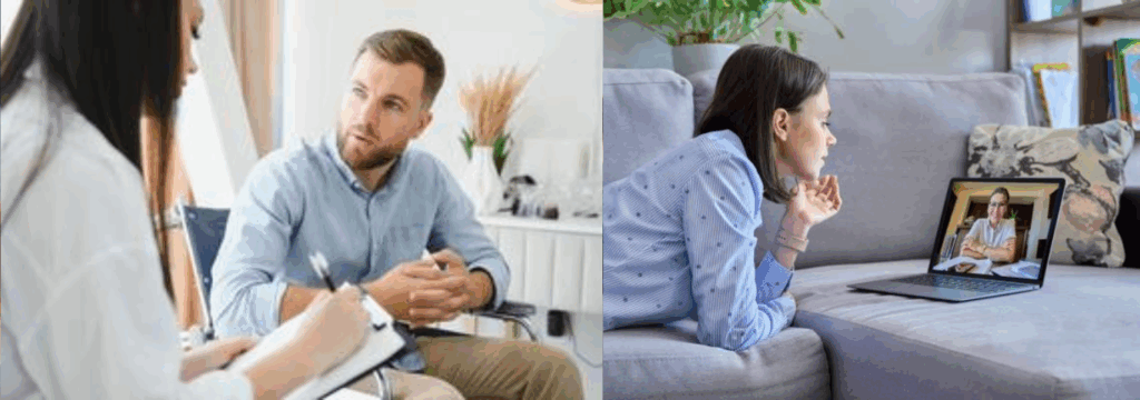 pessoas em seção de psicoterapia.