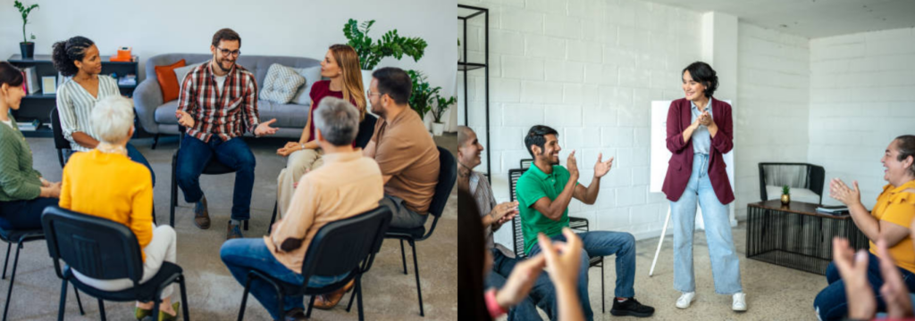 técnicas de terapia em grupo, como Terapias para Saúde Emocional e Mental.