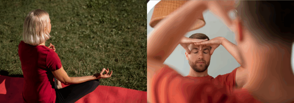 pessoas em atenção e meditação em pelo poder consciente.